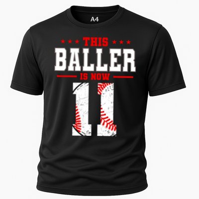 This Baller Is Now 11 Birthday Baseball Theme Bday Party Cooling Performance Crew T-Shirt