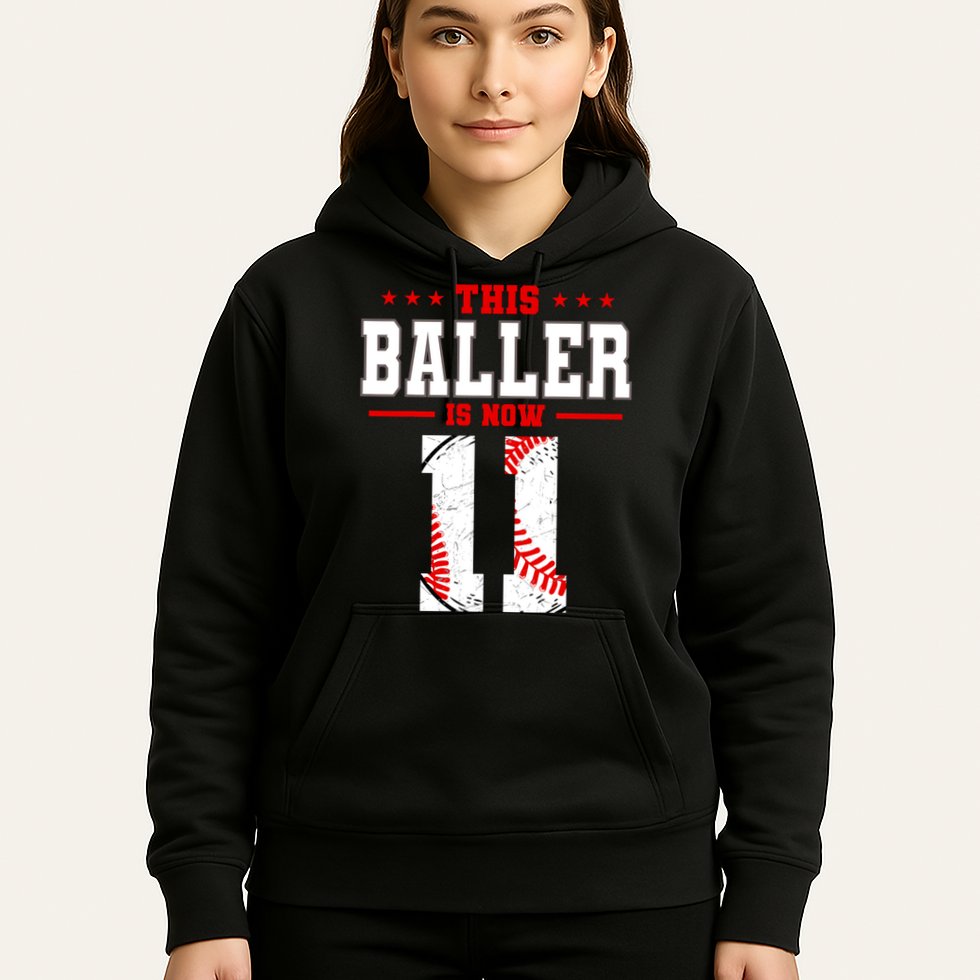 This Baller Is Now 11 Birthday Baseball Theme Bday Party Hoodie