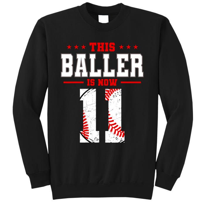 This Baller Is Now 11 Birthday Baseball Theme Bday Party Sweatshirt