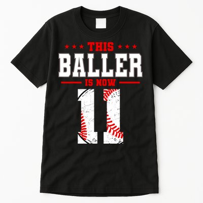 This Baller Is Now 11 Birthday Baseball Theme Bday Party Tall T-Shirt