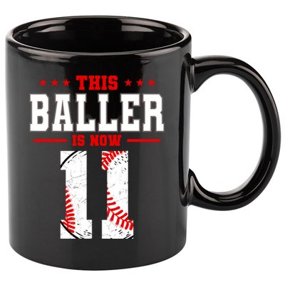 This Baller Is Now 11 Birthday Baseball Theme Bday Party 11oz C Handle Ceramic Mug