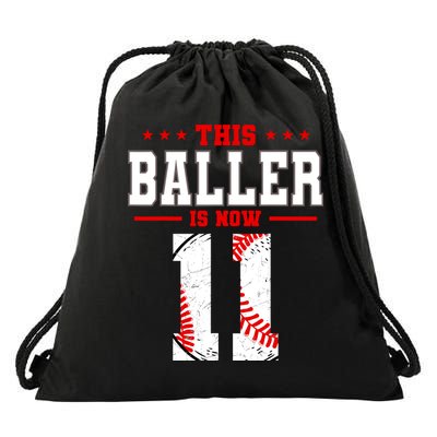 This Baller Is Now 11 Birthday Baseball Theme Bday Party Drawstring Bag