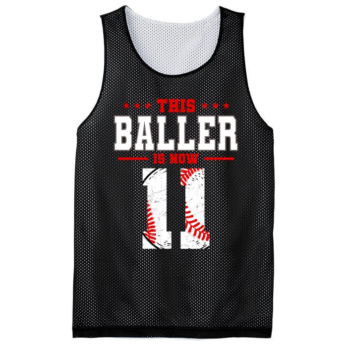 This Baller Is Now 11 Birthday Baseball Theme Bday Party Mesh Reversible Basketball Jersey Tank