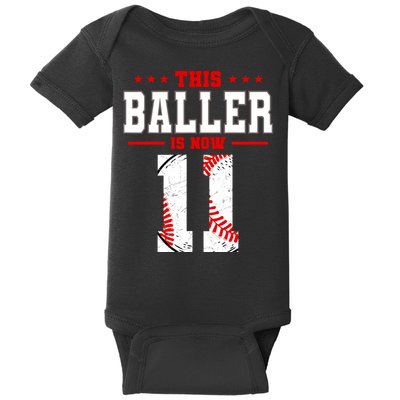 This Baller Is Now 11 Birthday Baseball Theme Bday Party Baby Bodysuit