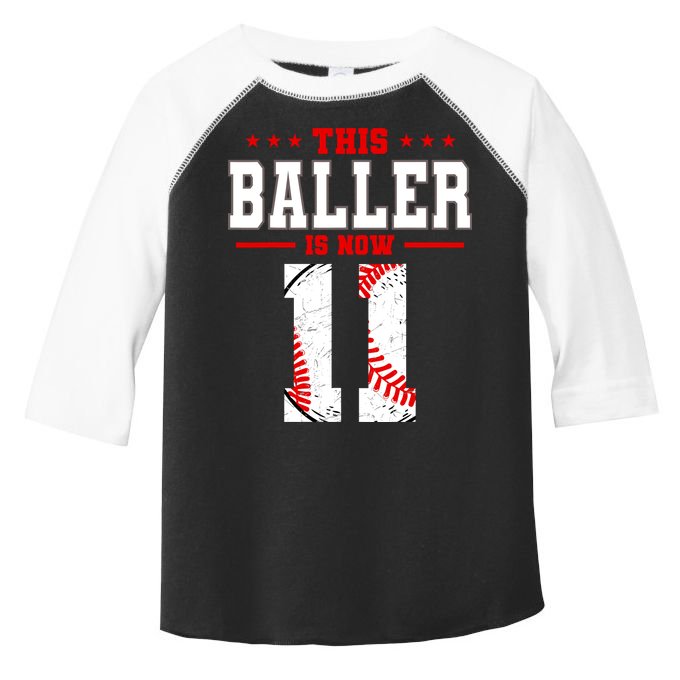 This Baller Is Now 11 Birthday Baseball Theme Bday Party Toddler Fine Jersey T-Shirt