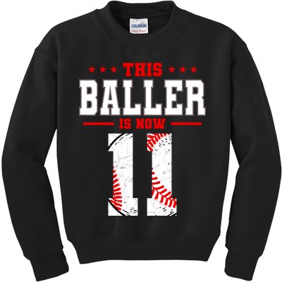 This Baller Is Now 11 Birthday Baseball Theme Bday Party Kids Sweatshirt