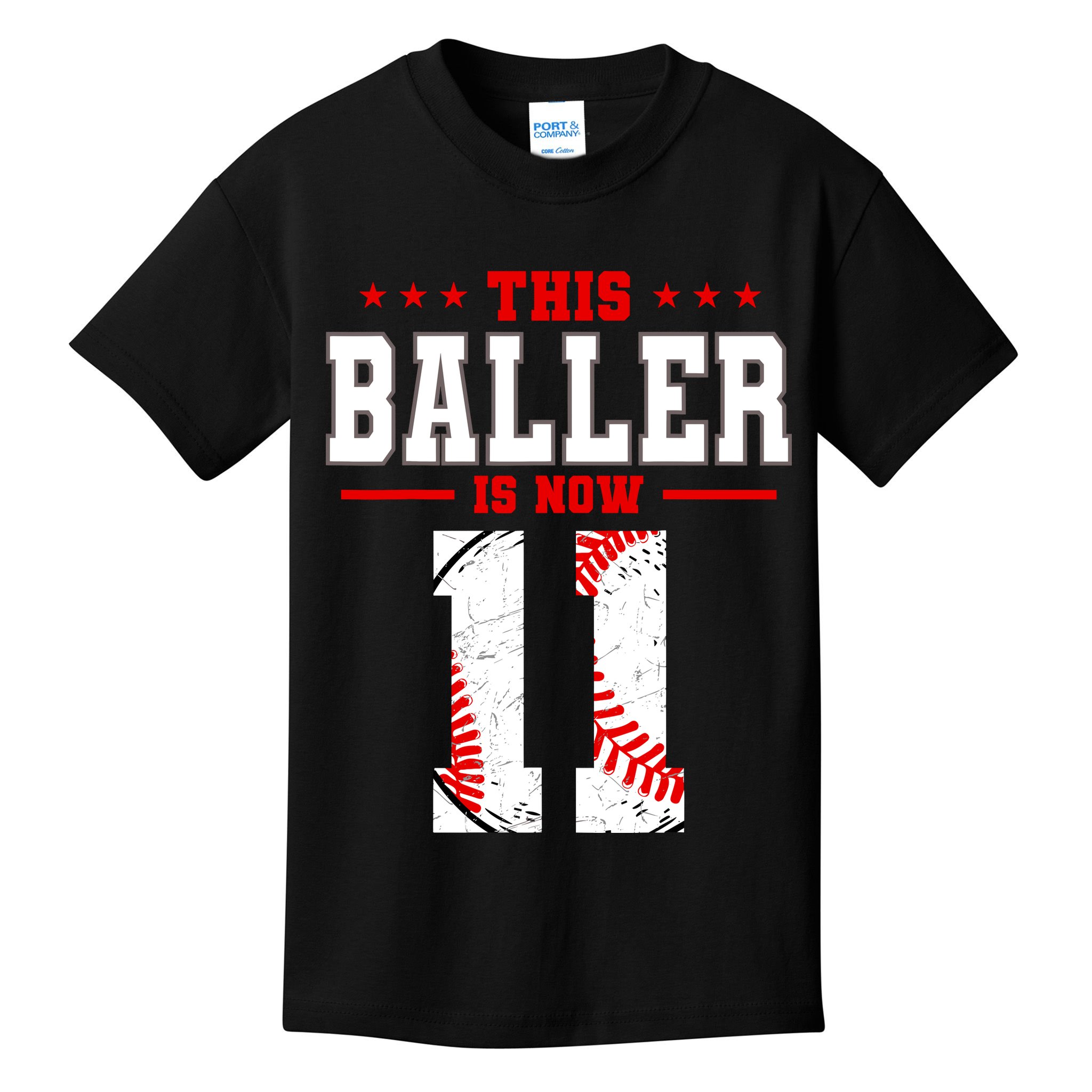 This Baller Is Now 11 Birthday Baseball Theme Bday Party Kids T-Shirt
