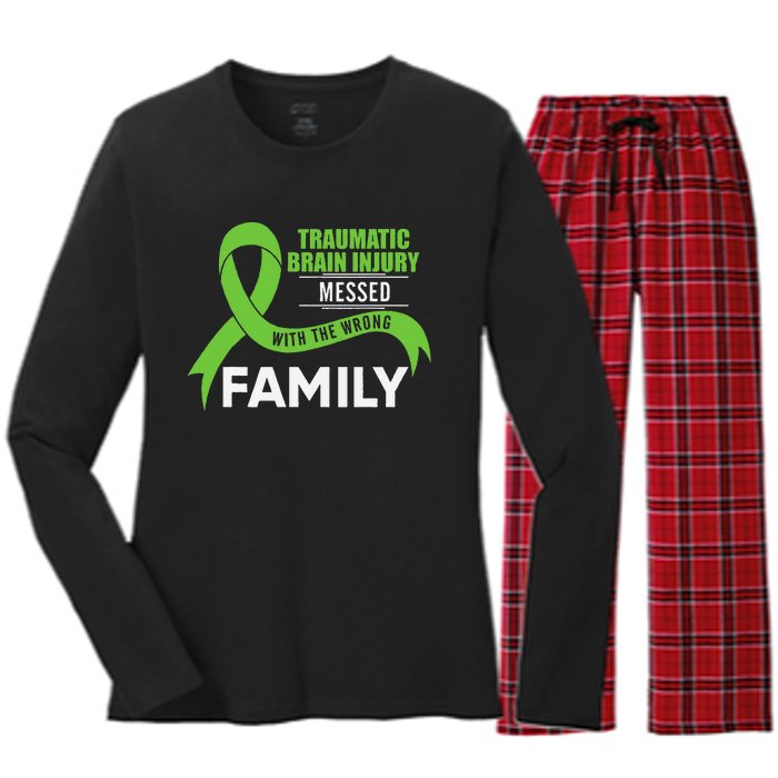 Traumatic Brain Injury Awareness Messed With Wrong Family Women's Long Sleeve Flannel Pajama Set 