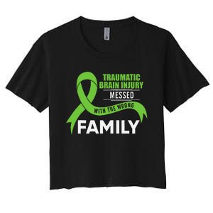 Traumatic Brain Injury Awareness Messed With Wrong Family Women's Crop Top Tee