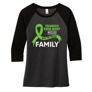 Traumatic Brain Injury Awareness Messed With Wrong Family Women's Tri-Blend 3/4-Sleeve Raglan Shirt