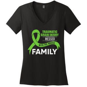 Traumatic Brain Injury Awareness Messed With Wrong Family Women's V-Neck T-Shirt