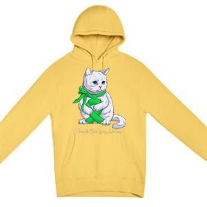 Traumatic Brain Injury Awareness Month Green Ribbon Cat Premium Pullover Hoodie