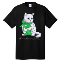 Traumatic Brain Injury Awareness Month Green Ribbon Cat Tall T-Shirt