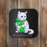 Traumatic Brain Injury Awareness Month Green Ribbon Cat Coaster