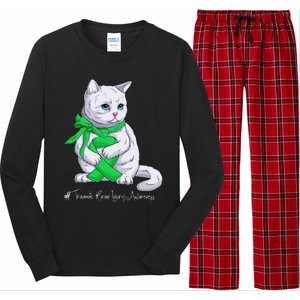 Traumatic Brain Injury Awareness Month Green Ribbon Cat Long Sleeve Pajama Set