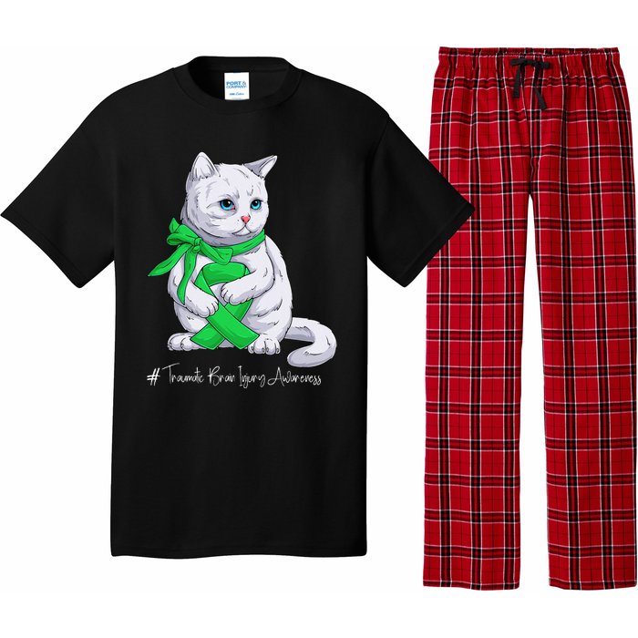 Traumatic Brain Injury Awareness Month Green Ribbon Cat Pajama Set