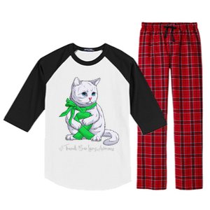 Traumatic Brain Injury Awareness Month Green Ribbon Cat Raglan Sleeve Pajama Set