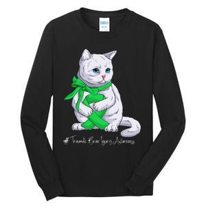 Traumatic Brain Injury Awareness Month Green Ribbon Cat Tall Long Sleeve T-Shirt