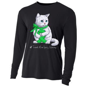 Traumatic Brain Injury Awareness Month Green Ribbon Cat Cooling Performance Long Sleeve Crew