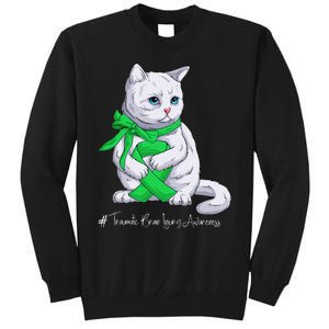 Traumatic Brain Injury Awareness Month Green Ribbon Cat Tall Sweatshirt