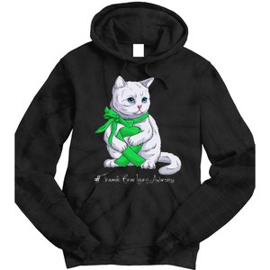 Traumatic Brain Injury Awareness Month Green Ribbon Cat Tie Dye Hoodie