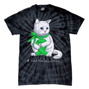 Traumatic Brain Injury Awareness Month Green Ribbon Cat Tie-Dye T-Shirt