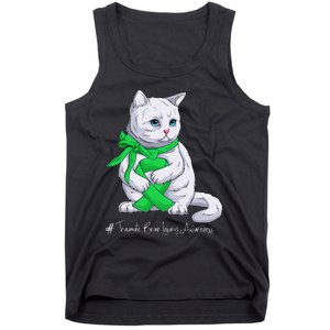 Traumatic Brain Injury Awareness Month Green Ribbon Cat Tank Top