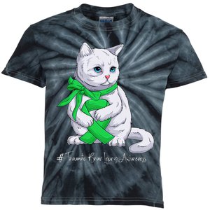 Traumatic Brain Injury Awareness Month Green Ribbon Cat Kids Tie-Dye T-Shirt