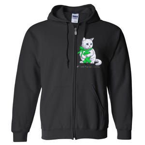 Traumatic Brain Injury Awareness Month Green Ribbon Cat Full Zip Hoodie