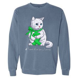 Traumatic Brain Injury Awareness Month Green Ribbon Cat Garment-Dyed Sweatshirt