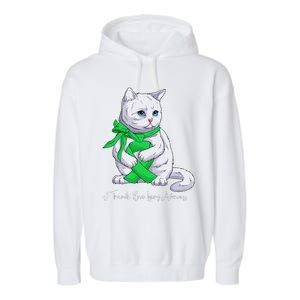 Traumatic Brain Injury Awareness Month Green Ribbon Cat Garment-Dyed Fleece Hoodie