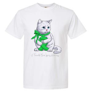 Traumatic Brain Injury Awareness Month Green Ribbon Cat Garment-Dyed Heavyweight T-Shirt