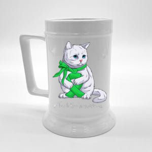 Traumatic Brain Injury Awareness Month Green Ribbon Cat Beer Stein