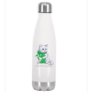 Traumatic Brain Injury Awareness Month Green Ribbon Cat Stainless Steel Insulated Water Bottle