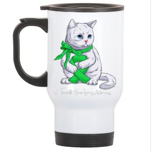 Traumatic Brain Injury Awareness Month Green Ribbon Cat Stainless Steel Travel Mug