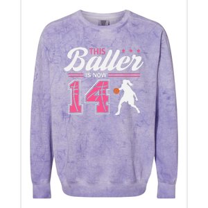 This Baller Is Now 14 Year Old Basketball 14th Birthday Colorblast Crewneck Sweatshirt