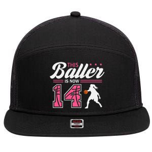 This Baller Is Now 14 Year Old Basketball 14th Birthday 7 Panel Mesh Trucker Snapback Hat