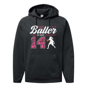 This Baller Is Now 14 Year Old Basketball 14th Birthday Performance Fleece Hoodie