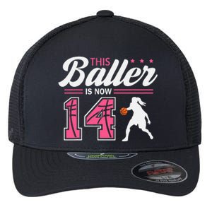 This Baller Is Now 14 Year Old Basketball 14th Birthday Flexfit Unipanel Trucker Cap