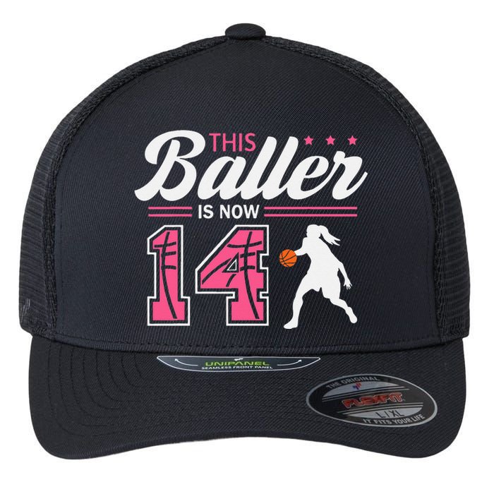 This Baller Is Now 14 Year Old Basketball 14th Birthday Flexfit Unipanel Trucker Cap