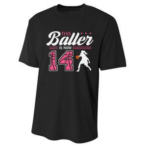 This Baller Is Now 14 Year Old Basketball 14th Birthday Performance Sprint T-Shirt