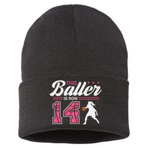 This Baller Is Now 14 Year Old Basketball 14th Birthday Sustainable Knit Beanie