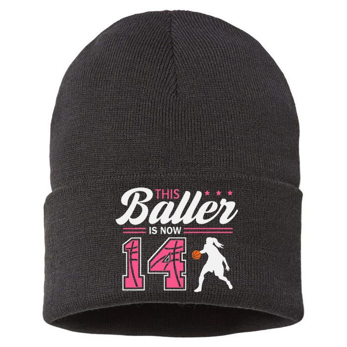 This Baller Is Now 14 Year Old Basketball 14th Birthday Sustainable Knit Beanie