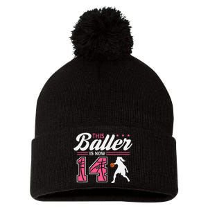 This Baller Is Now 14 Year Old Basketball 14th Birthday Pom Pom 12in Knit Beanie