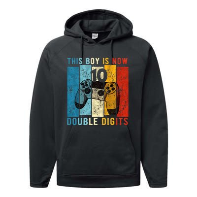 This Boy Is Now Double Digits 10th Birthday Boy 10 Year Old Performance Fleece Hoodie