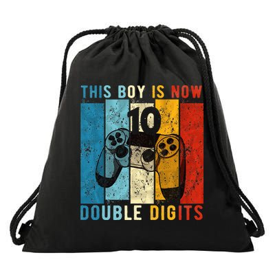 This Boy Is Now Double Digits 10th Birthday Boy 10 Year Old Drawstring Bag