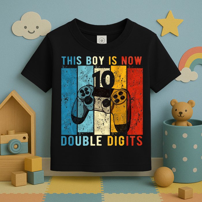 This Boy Is Now Double Digits 10th Birthday Boy 10 Year Old Toddler T-Shirt