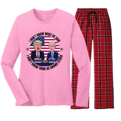 Trump Biden I DonT Know What He Said He DoesnT Either Women's Long Sleeve Flannel Pajama Set 