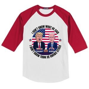 Trump Biden I DonT Know What He Said He DoesnT Either Kids Colorblock Raglan Jersey