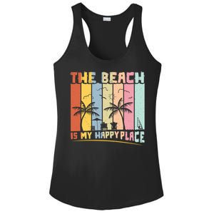 The Beach Is My Happy Place Summer Vacation Beach Party Cute Gift Ladies PosiCharge Competitor Racerback Tank